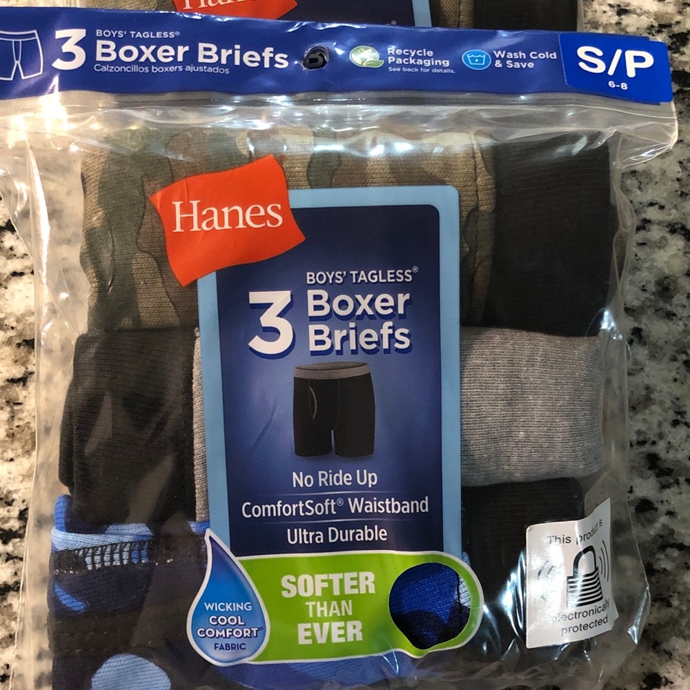 Hanes Boys' Tagless 3-Pack Boxer Briefs - Black, Gray, Camo